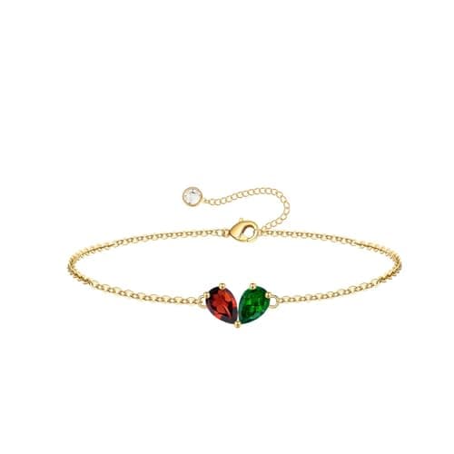 Turandoss January May Birthstone Bracelet for Women - Created Garnet, Emerald Bracelet Pear Birthstone Bracelets for Women, 14K Dainty Gold Plated Bracelets for Women Jewelry Gifts - Image 1