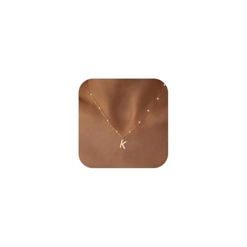 KISSCLOUD Initial Necklaces for Women 14K Gold Plated Dainty Letter Charm Necklace Personalized Name Pendant Bead Chain K Necklace Non Tarnish Trendy Jewelry Gift - Image 1