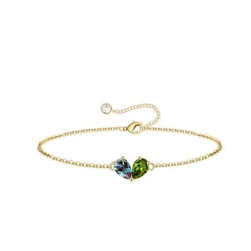 Turandoss June August Birthstone Bracelet for Women -Created Alexandrite, Peridot Bracelet Pear Birthstone Bracelets for Women, 14K Dainty Gold Plated Bracelets for Women Girls Jewelry Gifts - Image 1