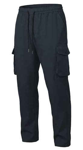 DISLANBO Men's Lightweight Cargo Pants Elastic Drawstring Casual Relaxed Fit Tapered Pants Multi Pockets Navy XXL - Image 1