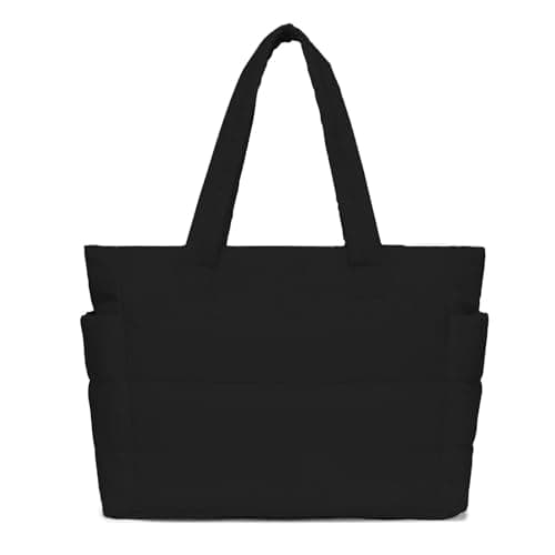 TSWONKS Tote Bag for Women, Lightweight Nurse Tote Bag with Pockets Clinical Bag with Cup Holder & Laptop Compartment & Zipper Birthday Valentines Day Gifts for Work Travel Gym Nurse Black - Image 1