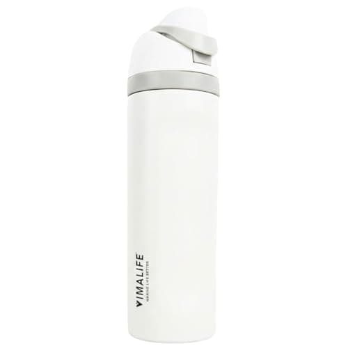 VIMALIFE 24oz/710 ml Insulated Stainless Steel Water Bottle with Straw, Leak-Proof BPA Free Sports Water Bottle, Keeps Cold 24H, Hot 8 to 12H, Ideal for Home, Gym, Travel, School & Office, White - Image 1