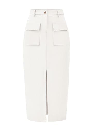 KIRUNDO Midi Skirts for Women Spring Summer High Waisted Cargo Trendy Pencil Slit Dressy Casual Business Work Long Skirt(X-Large, White) - Image 1