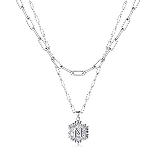 M MOOHAM Silver Plated Layered Initial Necklaces for Women - Cute Letter Initial N Necklace Choker Necklace Silver Plated Layered Necklaces for Women - Image 1
