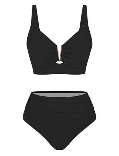 ZAFUL Womens High Waisted Bikini Sets Tummy Control Bathing Suits Two Piece Push Up Full Coverage Bikini Swimsuits Swim Resort Wear 2026 Black X-Large - Image 1