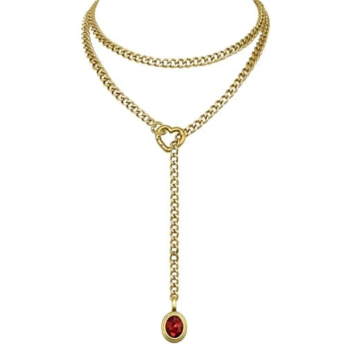 EverGlimp 18K Gold Plated Heart Slip Chain Necklace for Women, 39 Inch Extra Long Cuban Chain, Removable Heart O-Ring, Crystal Pendant, Double Layer Adjustable Y-Necklace, Statement Jewelry - Image 1