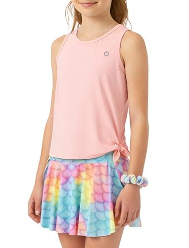 PATPAT Girls Tennis Clothes Active Outfit Crew Neck Sleeveless Shirt & Skirts Summer Tank Tops Flowy Skirt 2 Piece Set Light Pink 6-7 Years - Image 1