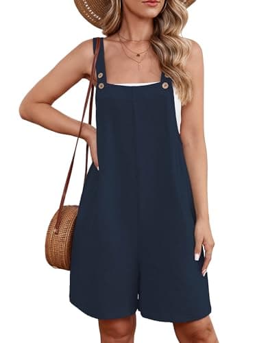 Heymoments Short Overalls Jumpsuits Rompers for Women Dark Blue Large Casual Maternity Summer Comfy Ladies Loose Fit Dressy Wide Leg One Piece Sleeveless Grils Bib Baggy Pants with Pockets - Image 1