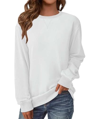 GKBK Womens Casual Long Sleeve Sweatshirt Crew Neck Crewneck T Shirt Tshirt Cute Pullover Tops Relaxed Fit Thin Soft Comfy Light Weight Loose Fit Sweater 2026 Fashion Clothes Trendy Outfits White XL - Image 1