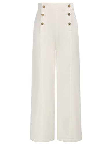 Belle Poque Womens Wide Legged Pants Dressy Casual Stretchy High Rise Pockets Wide Legged Denim Jeans White Size 4 Size 6 - Image 1