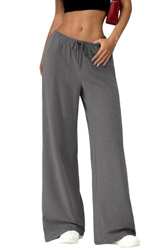Okiwam Women's Wide Leg Sweatpants Casual Lounge Travel Pants Workout Joggers Fall Fashion Outfits 2026 Spring Clothes-L Dark Grey - Image 1