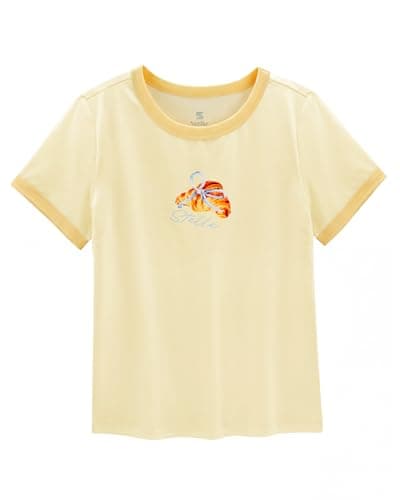 Stelle Girls Graphic Tees Short Sleeve Girls Shirts Cute Tops Crew Neck Casual Basic Summer T-Shirt for Kids Teen 14-15 Years(Butter Croissant|Vanilla,XXL) - Image 1