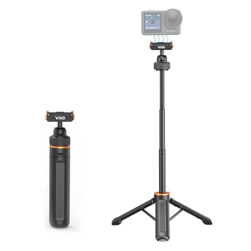 VRIG 40cm/15.7" Telescopic Selfie Stick Tripod for DJI Osmo Action 5 Pro/ 4/ Osmo 360, AC-79 Action Camera Vlog Handle Grip with Ball-Head Magnetic Quick Release Mount Adapter - Image 1