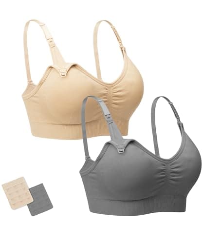 Stelle Nursing Bras Maternity Bra for Breastfeeding Pregnancy Wireless Bralette with Pads, Extenders (Gray+Beige,S) - Image 1