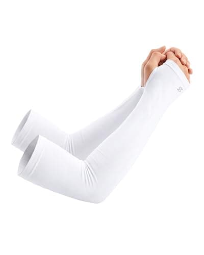 Stelle Sun Protection Cooling Arm Sleeves with Thumb Holes Golf Sport UV Arm Covers Gardening Outdoor (White,L) - Image 1