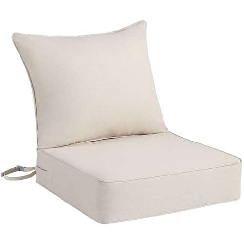 Domvaranique Outdoor Chair Cushion Set for Patio Furniture, 24 x 24 x 6 Extra Thick Deep Seat Patio Cushions, Olefin Back and Seat Cushion Replacement, Removable Cover, Ties and Handle, Beige - Image 1