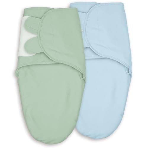 CIVARUA KIDS Baby Swaddles for Newborn Organic Cotton, Soft & Snug Velcro Swaddle 0-3 Months Sleep Sack Helps Calm Startle Reflex, 2-Pack Wrap Nursery Swaddling Blue & Green