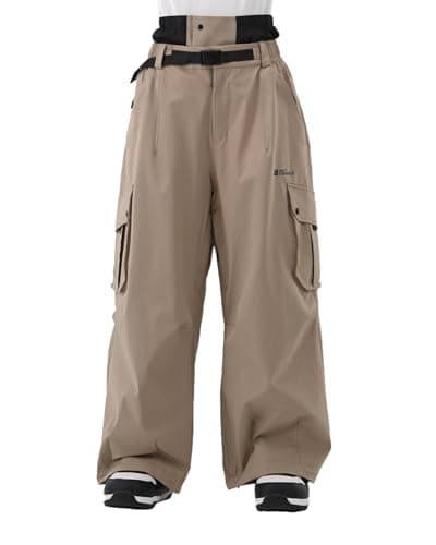 HIGH EXPERIENCE Snowboard Pants for Women Men Baggy Ski Pants Snow Loose Warm Insulated Winterproof Waterproof (Khaki, Medium) - Image 1