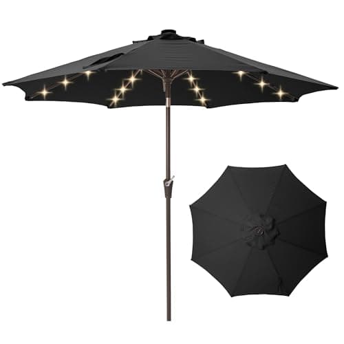Tioline 9FT Solar-Powered LED Patio Umbrella with Tilt Crank,Outdoor Market Umbrella with 32 Lights,Sunshade for Deck, Garden and Pool,Black - Image 1