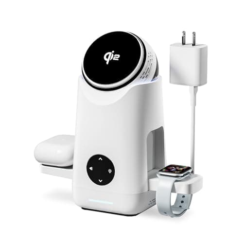 3-in-1 Charging Station for Apple & Samsung - Qi2 Certified 15W Rotating Wireless Mag-Safe Charger Stand for Apple - iPhone 17 16 15 14 13 12, AirPods, Apple & Galaxy Watch, Samsung S25 S24 Bud(White) - Image 1