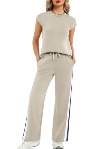 Casly Lamiit Two Piece Sets for Women Plus Size Spring Fashion 2026 Euro Vacation-Outfits Workout Sets Women Clothing Lounge Set Dark Beige S - Image 1