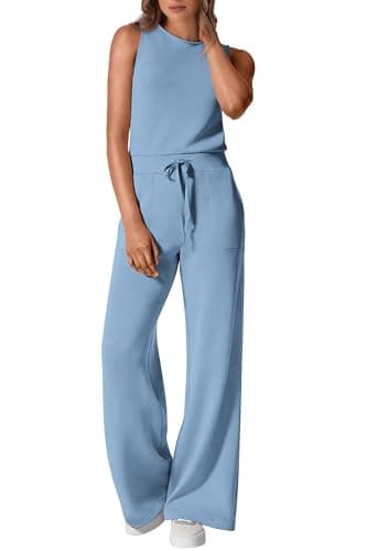 PRETTYGARDEN Jumpsuits for Women Casual 2026 Summer Sleeveless Wide Leg Pants Rompers One Piece Beach Vacation Spring Outfits (Light Blue,X-Large) - Image 1