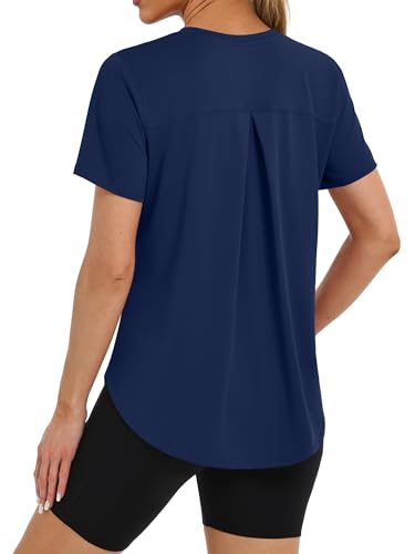 BKRIVE Womens Tops Sun-Protective UPF 50+ Quick Dry Lightweight Short Sleeve Workout Shirts Navy XL - Image 1