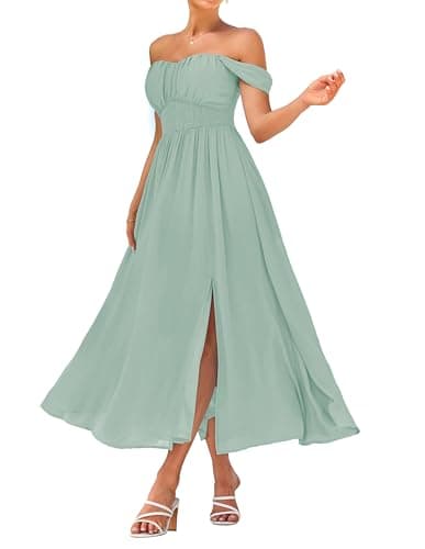 GRACE KARIN 2026 Women's Summer Sleeveless Off Shoulder Solid Flowy A Line Maxi Dresses Light Green XXL - Image 1