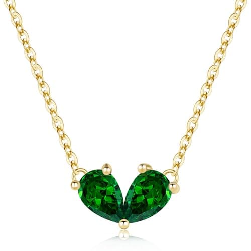 Turandoss Double May Pear Birthstone Necklaces for Women Trendy - Created Emerald Pear Cut Necklace, 14K Dainty Gold Plated Birthstone Necklaces for Women Her Birthday - Image 1