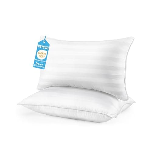 HEYCUZI Queen Size Bed Pillows Set of 2 - Premium Down Alternative Breathable Pillows for Side, Back, and Stomach Sleepers Fluffy Hotel Quality Soft Microfiber Fill Skin-Friendly
