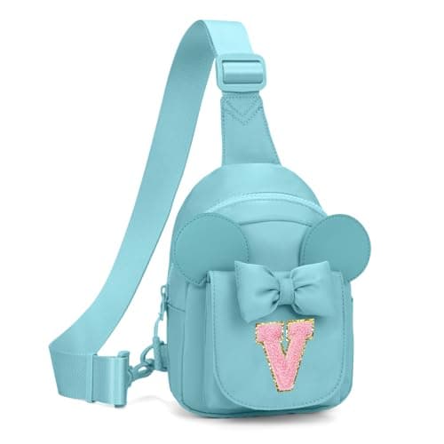 Viverte Birthday Gifts for Girl Easter Gifts Trendy Personalized Initial Crossbody Sling Bag Fanny Packs for Girls for Travel (Icing Blue-V) - Image 1
