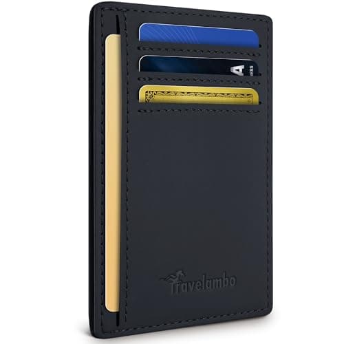 Travelambo Slim Wallet Front Pocket Minimalist Leather RFID Blocking Medium Size(Edge-Finished Black) - Image 1