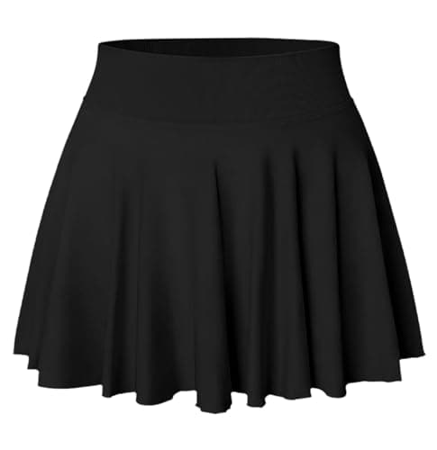 YOAKAKU Pleated Tennis Skater Skirts for Women with Pocket Shorts Flowy Golf Athletic Skort Sports Mini Skirt Black - Image 1