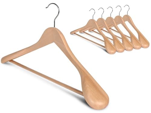 StorageWorks Wooden Hangers 6 Pack, Extra Wide Shoulder Wood Coat Hanger for Coats, Shirts, Jackets, Pants, Suits, Natural Wood Color - Image 1