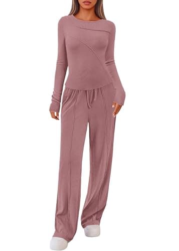 Lazysmile Lounge Sets For Women 2 Piece Sets Fall Outfits Long Sleeve Tops with Wide Legs Pants Casual Matching Set - Image 1