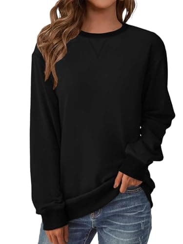 GKBK Womens Casual Long Sleeve Sweatshirt Crew Neck Crewneck T Shirt Tshirt Cute Pullover Tops Relaxed Fit Thin Soft Comfy Light Weight Loose Fit Sweater 2026 Fashion Clothes Trendy Outfits Black S - Image 1