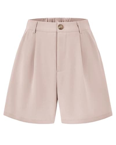 KIRUNDO Shorts for Women Dressy Casual Summer Elastic Waist in The Back Pleated Wide Leg Tailored Work Trouser Shorts (Beige, Small) - Image 1