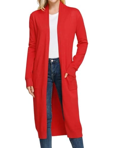 GRACE KARIN Long Red Sweaters for Women Summer Lightweight Cardigan Open Front Long Sleeve Vacation Knit Outfits - Image 1