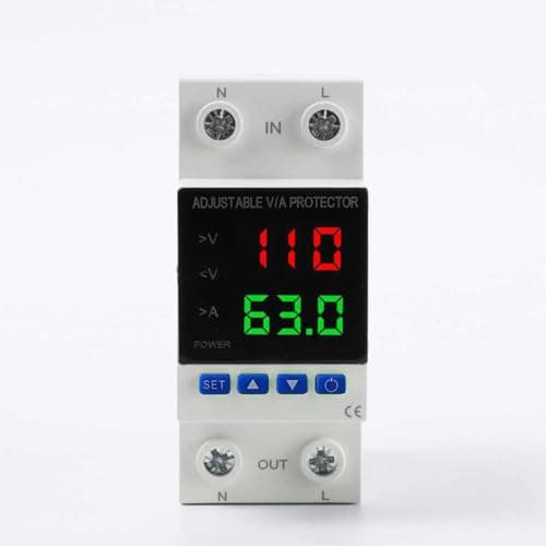 Aeliussine Protector de Voltaje, AC 110V/DC 80-300V Voltage Protector, Smart Breaker with 1-63A Adjustable Overcurrent Protection, Over Voltage & Under Voltage Cut Off, DIN Rail Mount - Image 1