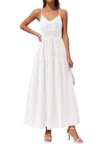KIRUNDO Summer Dresses for Women Spaghetti Strap Sleeveless High Waist Flowy Boho Maxi Dress Beach Vacation Long Sundress(White, XX-Large) - Image 1