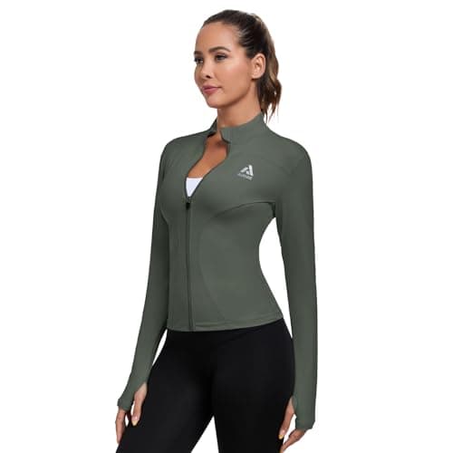 AURVAE Women's Workout Jacket, Womens Cropped Lightweight Running Jackets, Zip Slim Fit Athletic Tops for Gym, Yoga, Jogging (X-Large, Green) - Image 1