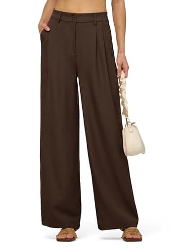 CHEERYAH Women's Work Pants Wide Leg Dress Pants Casual Slacks Office Pants High Waisted with Pockets 30" Rust 3XL - Image 1