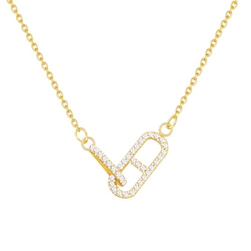 KSF Dainty Gold Necklace for Women 18K Gold Plated Paperclip Cubic Zirconia Necklace Non Tarnish Cute Open Oval Choker Simple Gold Necklace Jewelry Gift Trendy - Image 1