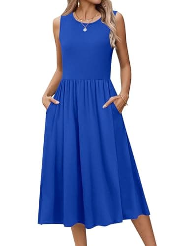 HOTOUCH Summer Dresses for Women 2026 Midi Length Beach Sundress Sleeveless Tshirt Dress Crewneck Flowy Aline Flare Tunic Dresses,Sky Blue,M - Image 1