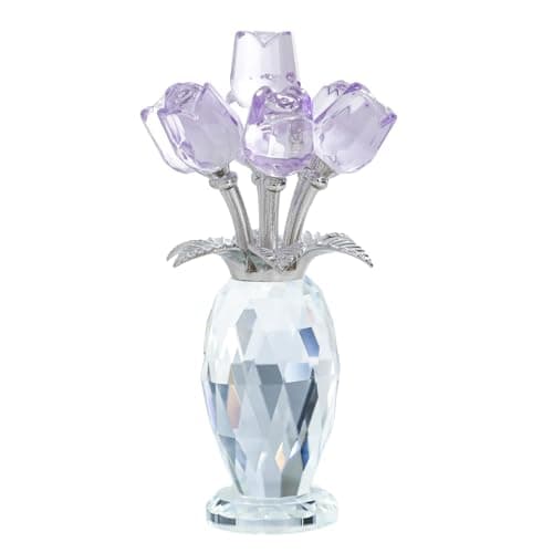 MysticGlitz Purple Crystal Rose Figurine in Faceted Vase - Hand-Polished 5.7" Glass Flower Statue Home Decor - Forever Rose Collectible for Mothers Day, Birthday, Wedding for Her - Image 1