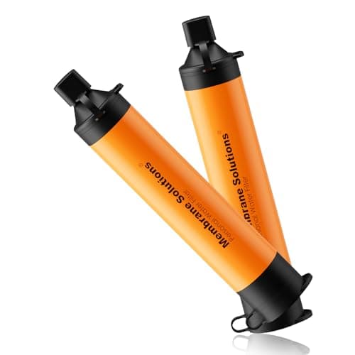 Membrane Solutions Personal Water Filter, Survival Filtration Straw Portable Gear, Emergency Preparedness, Supply for Drinking Hiking Camping Travel Hunting Fishing Team Family Outing (Orange, 2 Pack) - Image 1