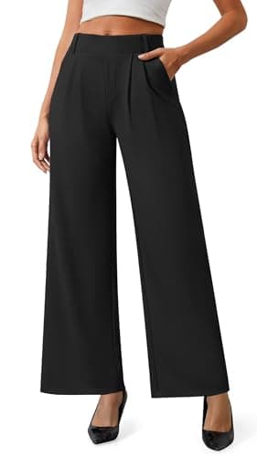AVAMO Womens Dress Pants Wide Leg Pull On Stretchy Work Pants for Women with Pockets High Elastic Waist Office Business Black - Image 1