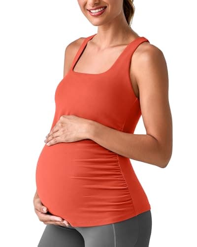 G4Free Maternity Workout Clothes Removable Pad Pregnancy Athletic Tank Tops Square Neck Soft Workout Cami Tanks for Yoga(Rust Orange,L) - Image 1