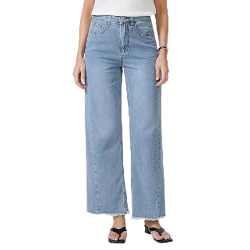 MARIASHA Wide Leg Jeans for Women Baggy Denim Pants Loose Fit Light Blue - Image 1
