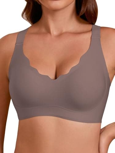 COCOMARTS Jelly Bras for Women No Underwire Seamless Push Up Scalloped Tshirt Bralettes Comfortable Wireless Everyday Bra Coffee Medium - Image 1